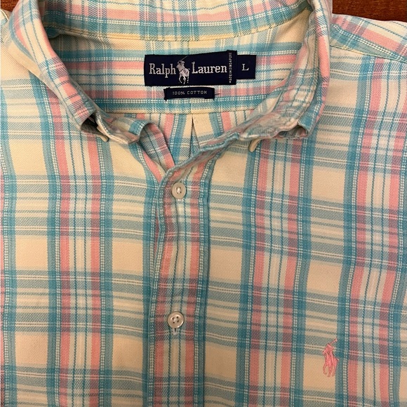 Vintage Mens Polo Ralph Lauren Plaid Shirt Size Large 100% Cotton - Picture 2 of 6